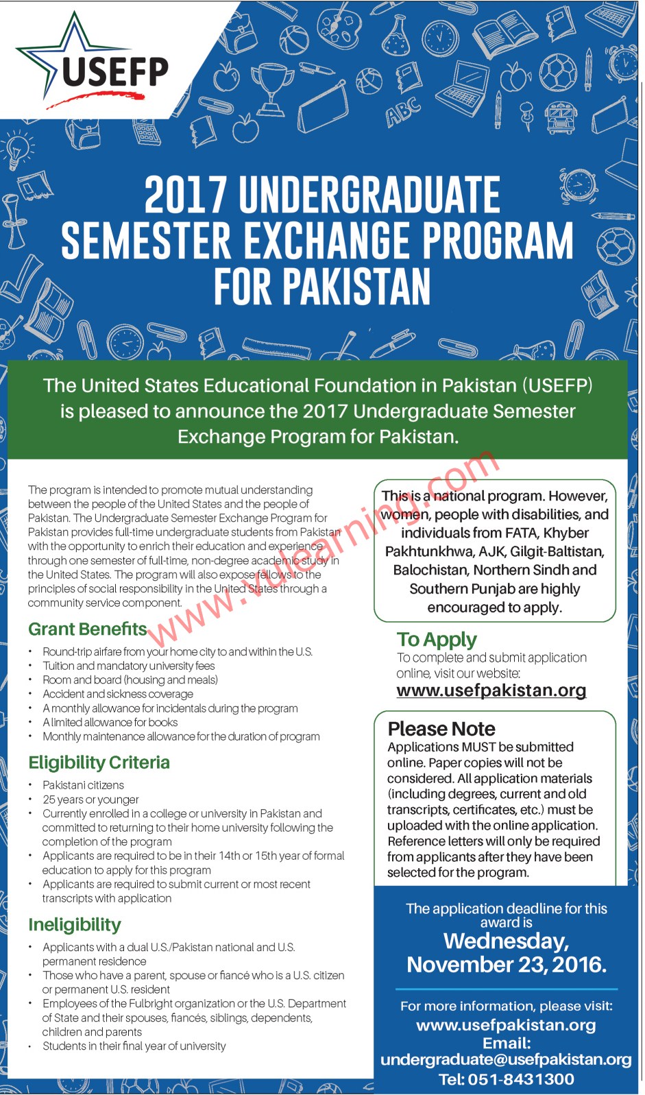  Undergraduate Semester Exchange Program For Pakistan 2017 