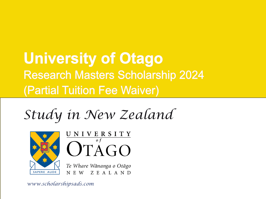 University of Otago Research Masters Scholarship 2024 in New Zealand