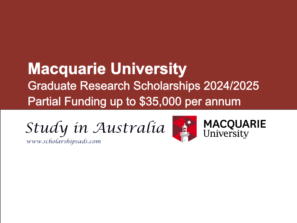 Macquarie University Sydney Australia, Graduate Research Scholarships 2024/2025.