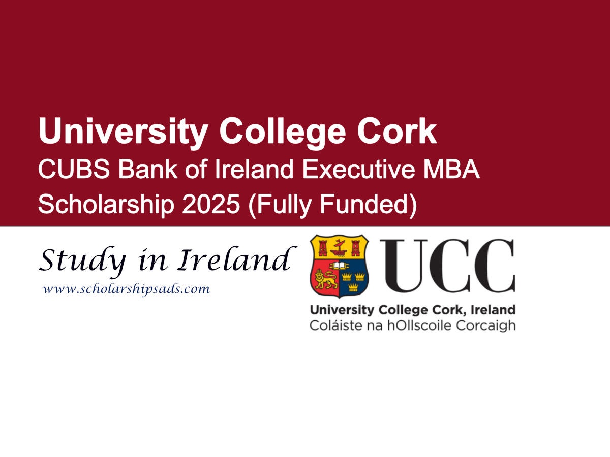 University College Cork CUBS Bank of Ireland Executive MBA Scholarships.