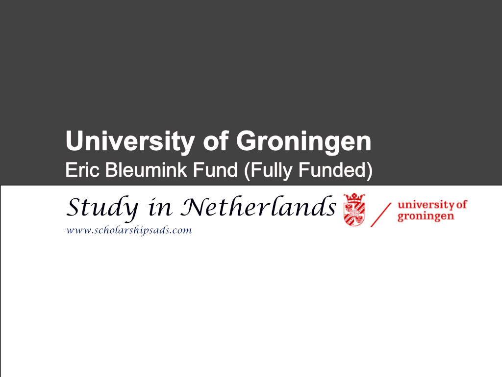  University of Groningen Eric Bleumink Fund News 2024, Netherlands. (Fully-Funded) 