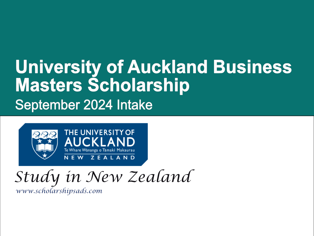 New Zealand University of Auckland Business Masters Scholarship September 2024 Intake
