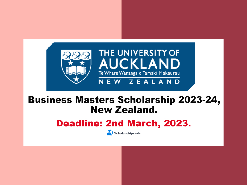 University of Auckland Business Masters Scholarship 2023-24, New Zealand.