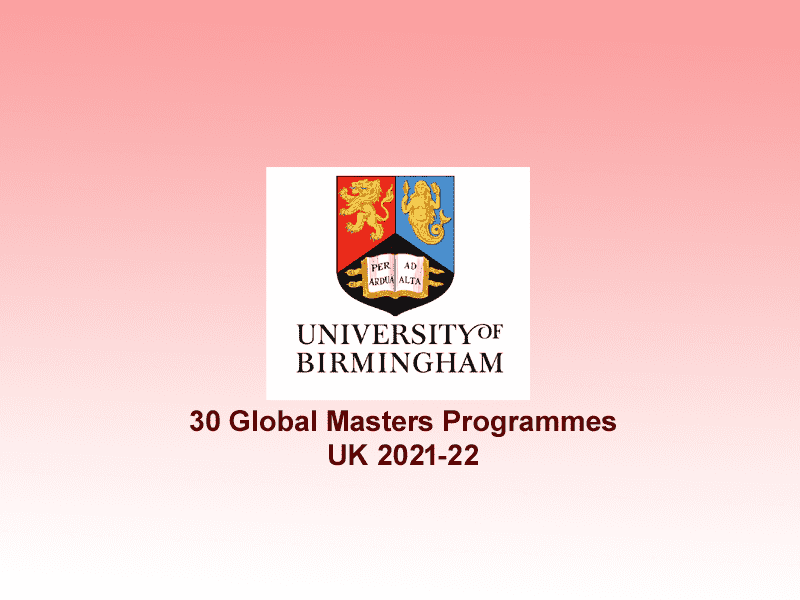  30 Global masters programmes University of Birmingham, UK 2021-22 