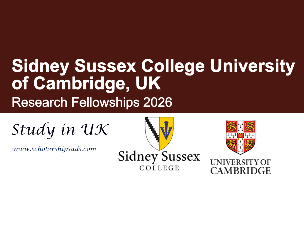 UK Sidney Sussex College Cambridge Research Fellowships 2026