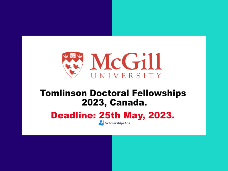 Tomlinson Doctoral Fellowships 2023, Canada.