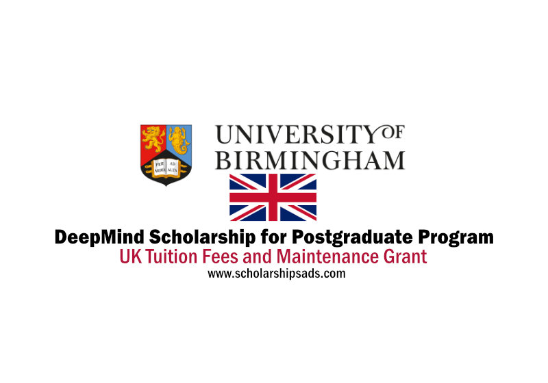 University of Birmingham UK DeepMind Scholarship for Postgraduate Program 2022/2023