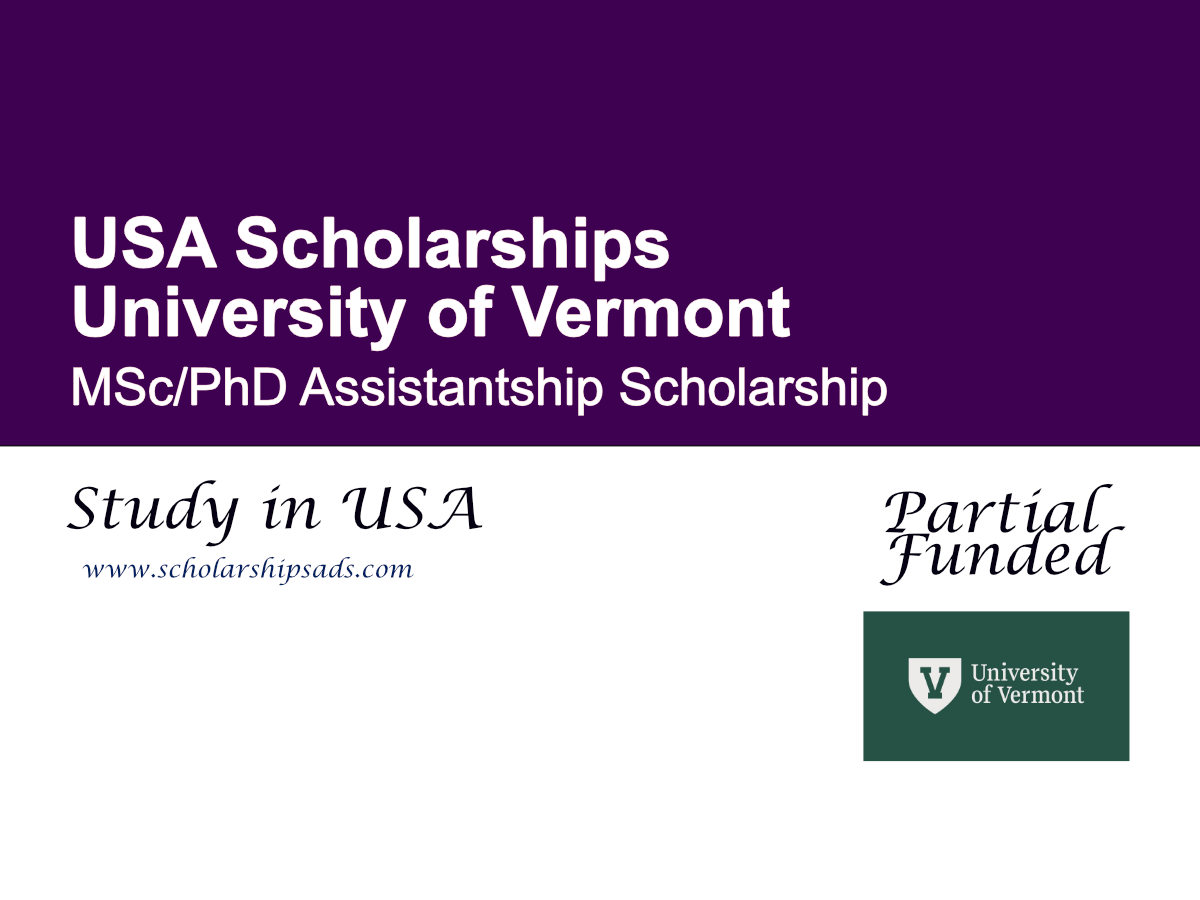 University of Vermont MSc/PhD Assistantship Scholarship 2027, USA