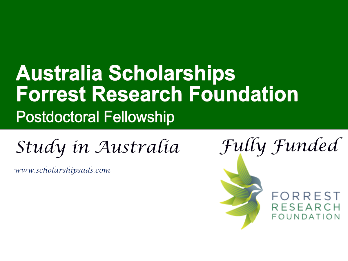Forrest Research Foundation Postdoctoral Fellowship 2026 , Australia (Fully Funded)