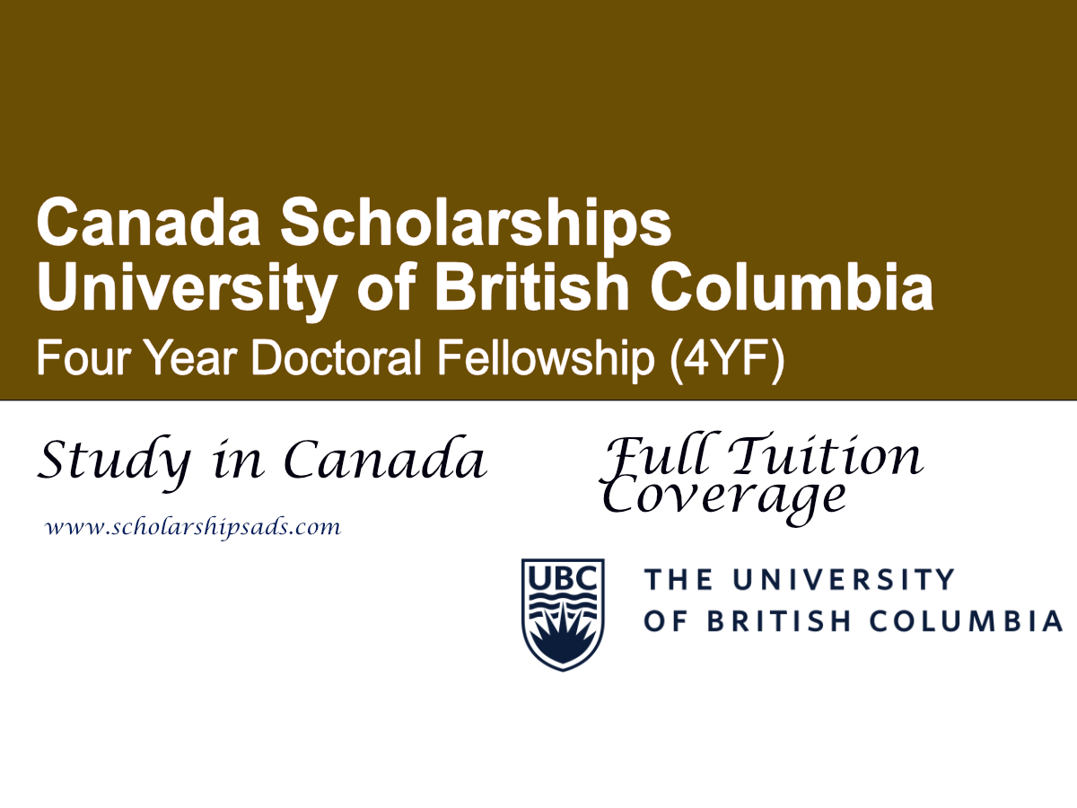 University of British Columbia Four Year Doctoral Fellowship (4YF) 2026, Canada