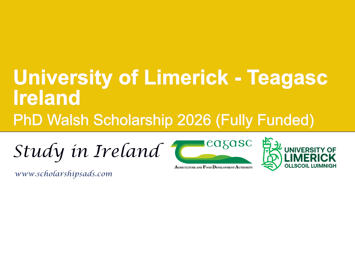 Ireland University of Limerick - Teagasc PhD Walsh Scholarship 2026 in Next Gen Milking (Fully Funded)