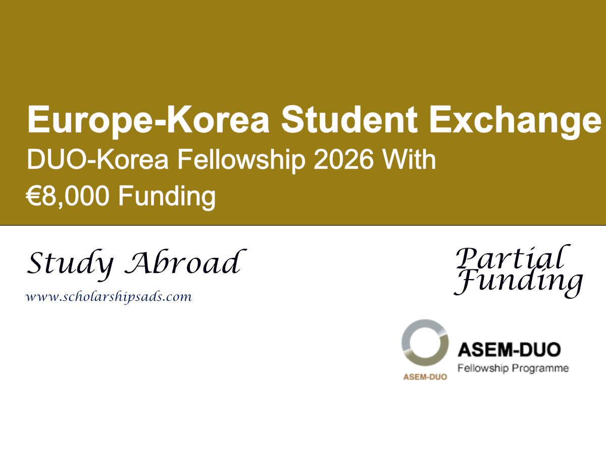 Europe-Korea Student Exchange DUO-Korea Fellowship 2026 With €8,000 Funding