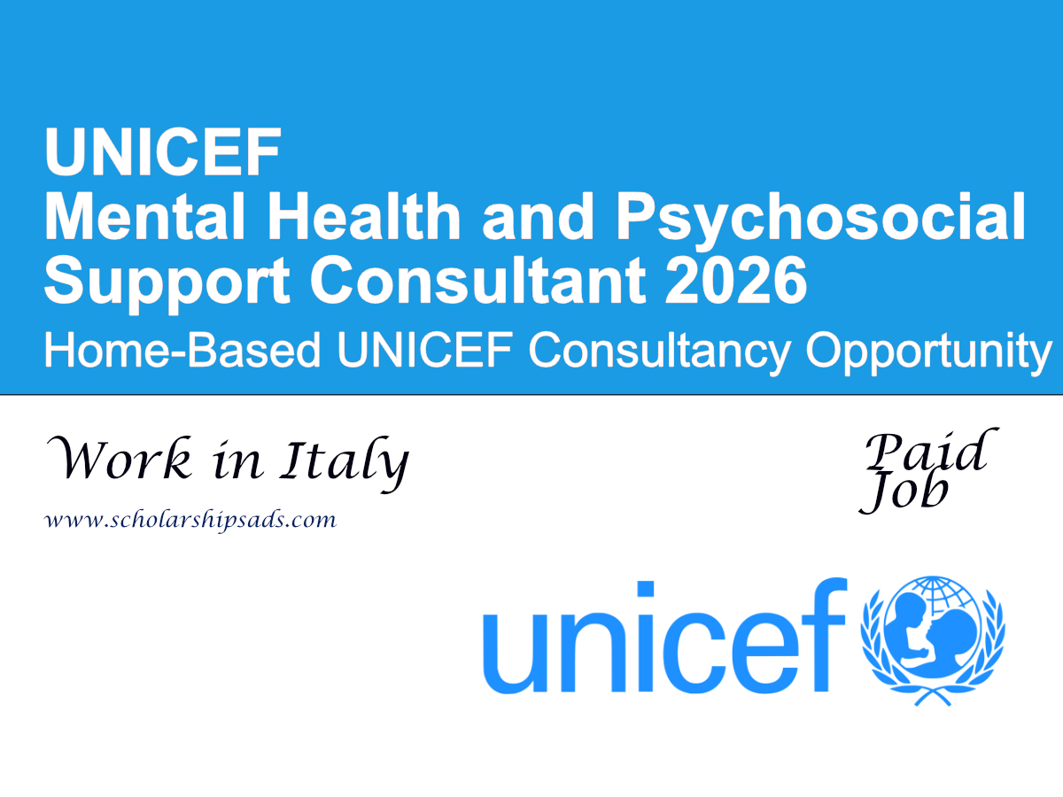 UNICEF Mental Health and Psychosocial Support Consultant 2026 in Italy | Home-Based UNICEF Consultancy Opportunity